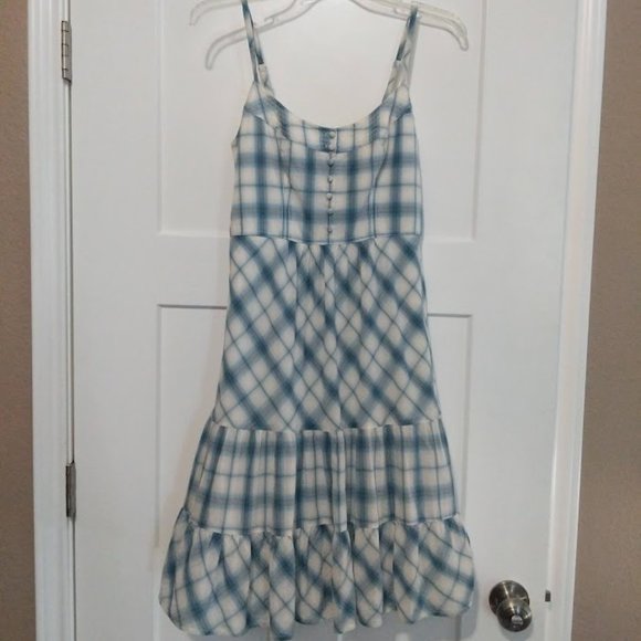 [4] White and Blue Gingham Check A-Line Cotton Sundress - Picture 1 of 8